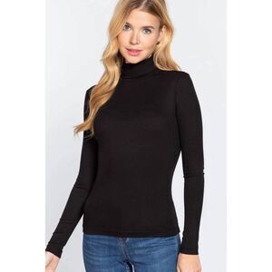 The Charlotte - Long Sleeve Turtleneck Knit Top in Black